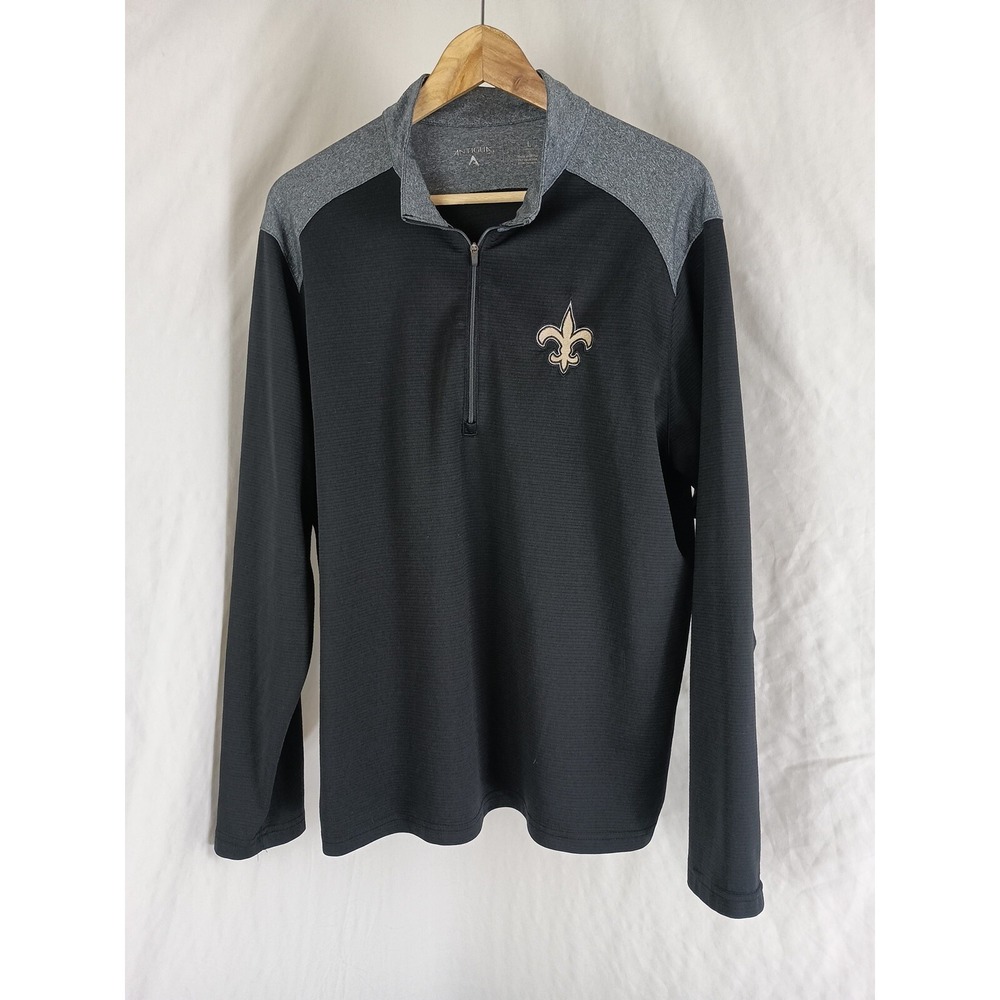 Men's Antigua New Orleans Saints Heather Black Tempo Half-Zip Pullover Jacket LG